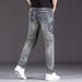 Men's Clothing Slim Fit Stretchy Jeans Casual Stylish Blue Embroidered Multi Crafted Trousers_mkmklike.com