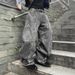 American Explosive Retro Washed Distressed Jeans Gothic Raw Edge Stitching Loose Street Straight Trousers_mkmklike.com