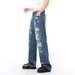 Men's Clothing Men's Distressed Denim Jeans - Retro Loose Straight Leg Trousers With Multiple Rips & Vintage Wash_mkmklike.com