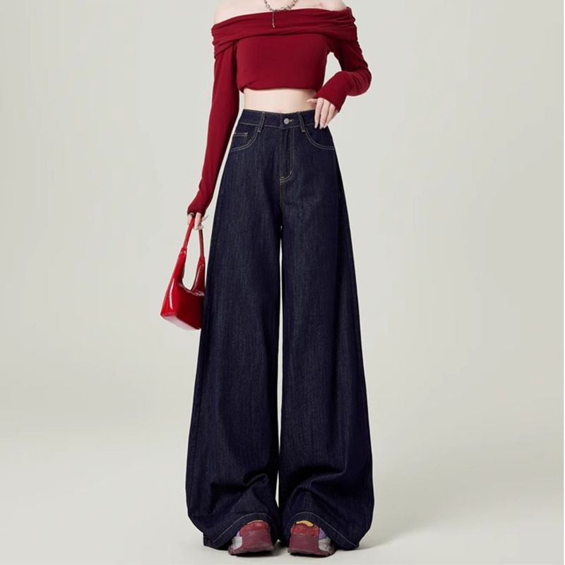 Women's Clothing Vintage Wide Leg Jeans For Women - High Waist Relaxed Fit Stretchy Denim Pants With Flared Hem_mkmklike.com