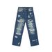 Men's American Retro Destroyed Denim Pants | Distressed Ripped Loose Fit Straight Leg Wide Leg Jeans With Multiple Tears_mkmklike.com