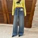 Women's Floral Jacquard Wide-Leg Jeans - High Waist Relaxed Fit Vintage Denim Pants With Retro Wash, Boho Chic Palazzo Trousers_mkmklike.com