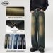 Men's Retro Washed Distressed Vintage Jeans Loose Straight Leg Wide Leg Floor Length Pants American Style_mkmklike.com