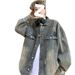Ripped Denim Men Spring Autumn Trendy Cool High-end American Retro Workwear Jacket Casual Top_mkmklike.com