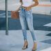 Women's Mid-Waist Skinny Jeans Stretch Denim Ripped Long Hot Girl Sexy Style_mkmklike.com