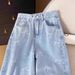 Bow-Knot Print High-Waisted Jeans – Korean Style Straight Leg Trousers For Pear Shape & Wide Hips (XS-2XL)_mkmklike.com