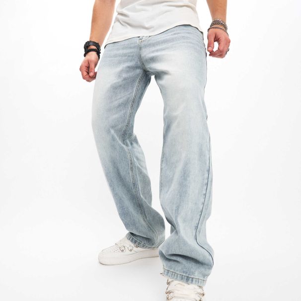 Men's Clothing Trendy High Street Jeans Loose Wide Leg Straight Pants_mkmklike.com