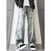 Blue Cleanfit Ink Splashing Jeans Men's American High Street Vibe Pants Straight High Waist Thin Pants_mkmklike.com