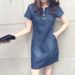 ELLE Spring Summer Plus Size Women's Clothing Fat Casual Slim Fit Vintage Washed Elegant Mid-Length Denim Dress For Women_mkmklike.com