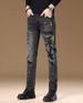 Streetwear Spray-Print Slim Fit Jeans For Men – Distressed Ink Wash Denim Pants With American Casual Style (Black-Grey, Sizes 28-36)_mkmklike.com