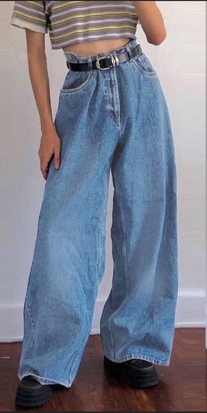 Women's Classic High Waist Wide Leg Pants Denim Big Flare Trousers Trendy_mkmklike.com