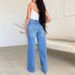 Factory Direct Ladies Jeans Long High Waist Ripped Burr Selling European And American Style Comfortable Wide Leg Pants_mkmklike.com