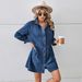 K New Loose Long-sleeved Denim Dress With Patchwork; Midi Dress For Women_mkmklike.com