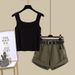 Women's Clothing New Summer Outfit A Complete Set Of Solid Color Vest Suspenders With Casual Slim Denim Shorts Two Piece Set_mkmklike.com
