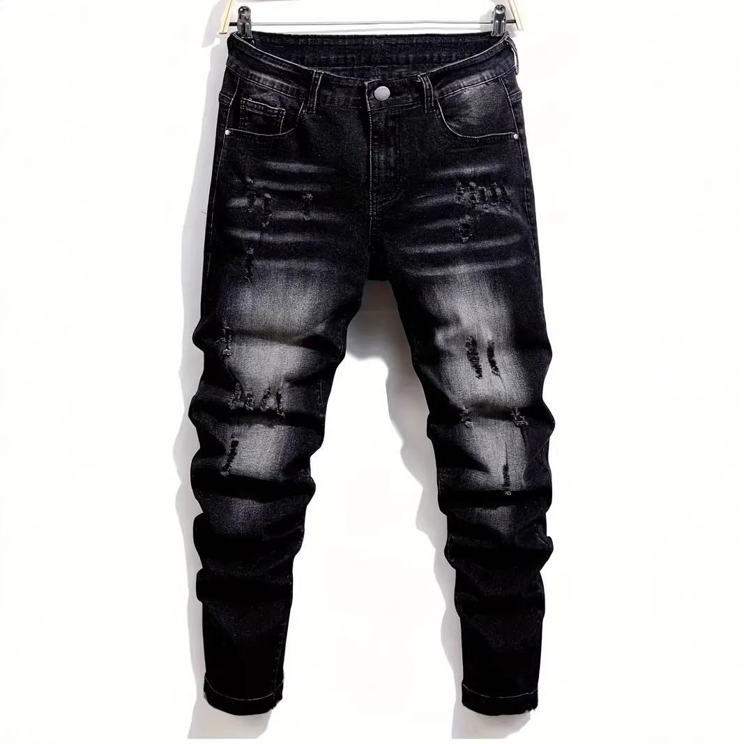 Men's Retro Ripped Jeans – Stretch Slim Fit Denim Pants For Streetwear & Urban Fashion_mkmklike.com