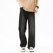 Men's Washed Straight-Leg Jeans – Vintage Loose Fit Denim Pants, High Street Baggy Trousers With Button Fly (Black/Blue)_mkmklike.com