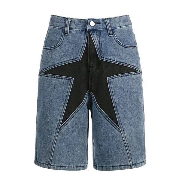 Men's Clothing Denim Shorts Street Fashion Loose Contrast Color Five Pointed Star Patch New Style Shorts_mkmklike.com