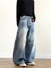 "Graffiti-Script Distressed Jeans – Vintage Hip-Hop Wide-Leg Denim With Hand-Painted Lettering (S-3XL)"_mkmklike.com