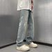 Men's Retro Washed Star Print Jeans American High Street Style Trendy Loose Straight Leg Trousers Cool Distressed Straight-Leg Jeans_mkmklike.com