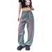 Women's Distressed High-Waisted Wide-Leg Jeans – Vintage Graffiti & Tie-Dye Streetwear Pants For Retro Aesthetic_mkmklike.com