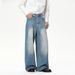 Men's Korean Streetwear Jeans – Vintage Washed Straight-Leg Denim Pants With Faded Details & Relaxed Drape (S-XL, Mid-Rise, Zip Fly)_mkmklike.com
