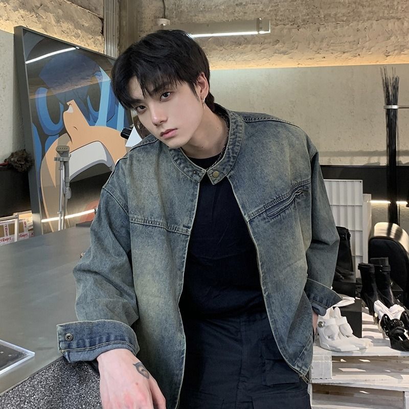 American Washed Nostalgic Blue Denim Jacket, Men's Spring And Autumn Fashion Brand Wide_mkmklike.com