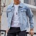 Men's Denim Jacket With Floral Print, Loose Fit Casual Long Sleeve Shirt Coat For Spring & Autumn, Youth Trendy Open Front Coat_mkmklike.com