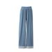 Women's Clothing Lace Denim Wide Leg Pants Spring And Autumn High Waist Slim Petite Nine Point Straight Casual Pants_mkmklike.com
