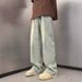 American Retro Rough-edged Jeans Men's Spring And Autumn Vibe High Street Loose Straight Wash Old Drawstring Wide-leg Trousers_mkmklike.com