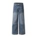 Washed Denim Long Loose Wide-Leg Hippie Rock Rivet Decorated Pocket Design Straight-Leg Pants Men's Street Fashion_mkmklike.com