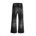 Men's High Street Washed Wide Leg Jeans Distressed Whiskered Crease Loose Fit Mid Waist Cotton Denim Black Blue_mkmklike.com