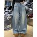 Women's Clothing Plus Size Rhinestone Denim Jeans Loose Slimming Wide Leg Floor Length Pants Retro Design For Women Sexy Autumn Winter_mkmklike.com