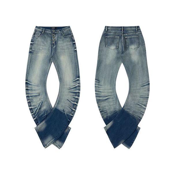 Men's Clothing Cracked Washed 3D Whisker Curved Blade Stretch Jeans For Men - Vintage High Elasticity Relaxed Fit Straight Leg Denim Pants_mkmklike.com