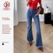 High-Waisted Flared Jeans For Women – Vintage Double Button, Raw Hem, Stretchy Denim (S-Xl, Dark Blue, Retro & Slimming Fit)_mkmklike.com