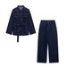 K Women's Fashion Casual Suit With Elegant Temperament, Waist Strap, Cinched Waist, Lapel, Denim Suit_mkmklike.com