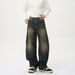 Men's Clothing New Korean Version Of Cat Whisker Old White Wide Leg Curved Knife Versatile Washed Jeans_mkmklike.com