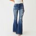 Women's Clothing Women's High-Waisted Stretch Flared Jeans - Distressed Retro Bootcut Denim Pants With Fringe Hem (Blue & Black)_mkmklike.com