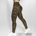 Women's High-Waisted Military Green Camouflage Print Cargo Yoga Leggings Tight Patch Pocket_mkmklike.com