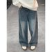 Men's High Street Washed Denim Jeans Relaxed Straight-Leg Vintage Style Retro Blue Sizes S-3XL_mkmklike.com