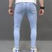 REPPUNK Men's Slim Fit Light Blue Distressed Denim Jeans With Patchwork, Straight Leg Casual Pants For Teenagers_mkmklike.com