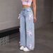 Snow-Washed High-Waisted Wide-Leg Jeans – Distressed Denim With Bow Accent (Light Blue)_mkmklike.com