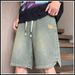 Men's Clothing Thin Star Pattern Denim Shorts Summer Lightweight Star-Print Denim Shorts Straight Loose Fit American Style Casual Mid-Length Shorts_mkmklike.com