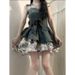 Bow Knot Patchwork Denim Dress For Women's Summer New Collection Waist Slimming Fluffy Floral Short Skirt_mkmklike.com