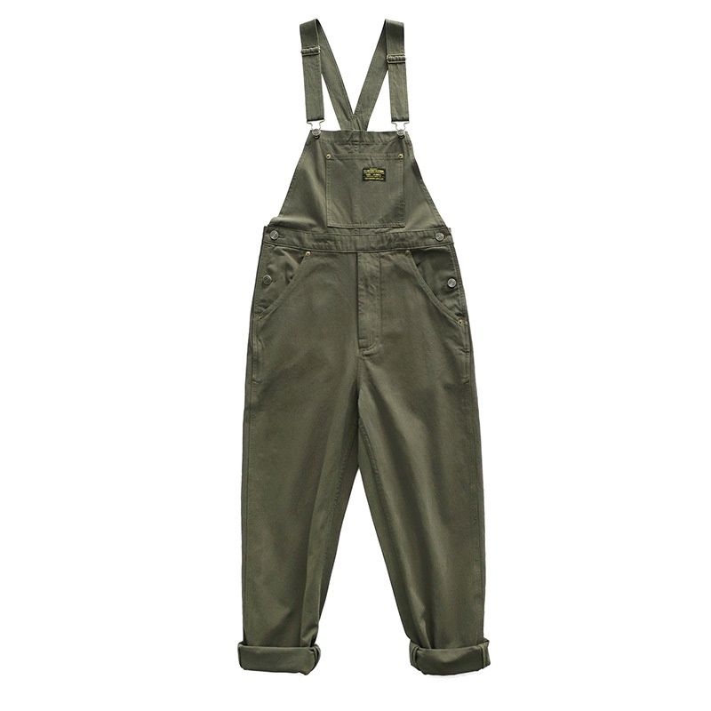 Pure Ami Khaki Vintage Heavy Cotton Retro Wide-Leg Loose Overalls For Men_mkmklike.com