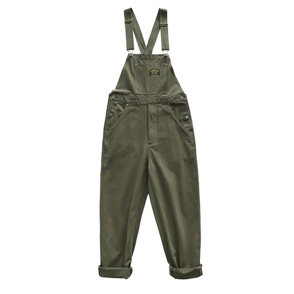 Pure Ami Khaki Vintage Heavy Cotton Retro Wide-Leg Loose Overalls For Men_mkmklike.com