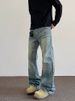 Men's Trendy Cleanfit Street Style Whiskered Bamboo Texture Distressed Jeans Straight Leg Slightly Flared Vibe Pants American High Street_mkmklike.com