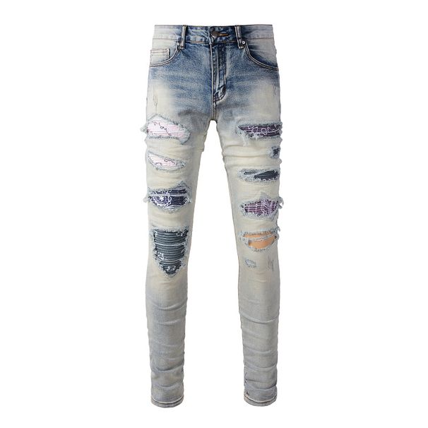 Men's Distressed Skinny Jeans - High Street Ripped Knee Denim Pants For Teen & Young Adult - Slim Fit Stretch Cotton Comfort_mkmklike.com