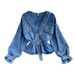 Denim Jacket Women's Loose Bf Fashion Versatile Beaded V-neck Short Waist Top_mkmklike.com