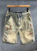Men's Summer Denim Shorts Retro Style With Large Hole Elastic Loose Slim Straight Patch Detailing_mkmklike.com