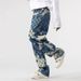 Men's Clothing Printed Jeans Autumn Checkerboard Loose Wide Leg Straight Casual Trousers_mkmklike.com